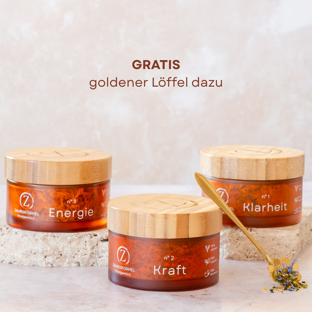 3er-Set Bio-Vitalgewürze + GRATIS goldener Löffel